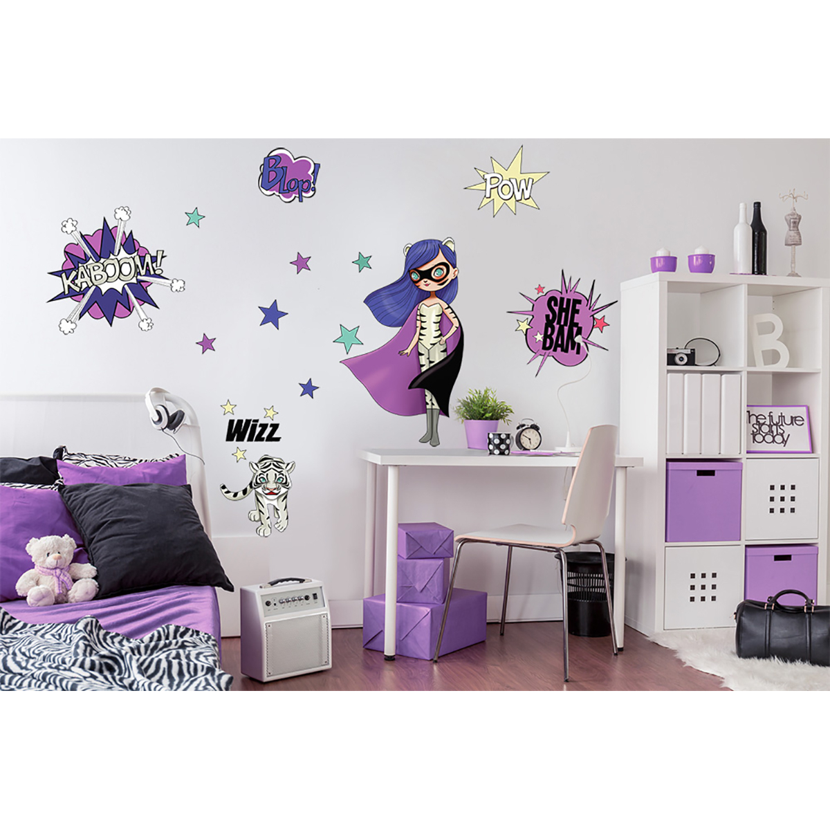 Super Heroes Purple and Tiger vinilo de pared para niños - Acte-Deco