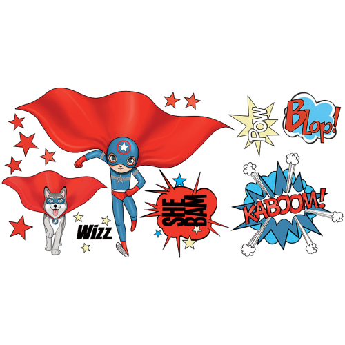 Superhero wall sticker Blue and Dog for kids- Acte deco