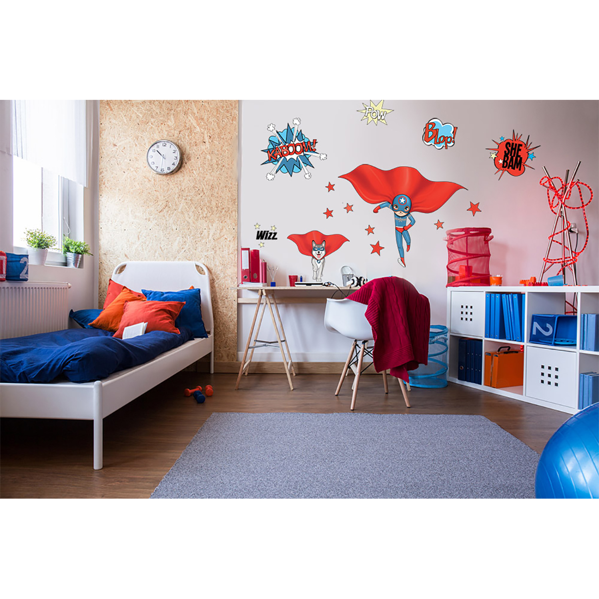 Superhero wall sticker Blue and Dog for kids- Acte deco