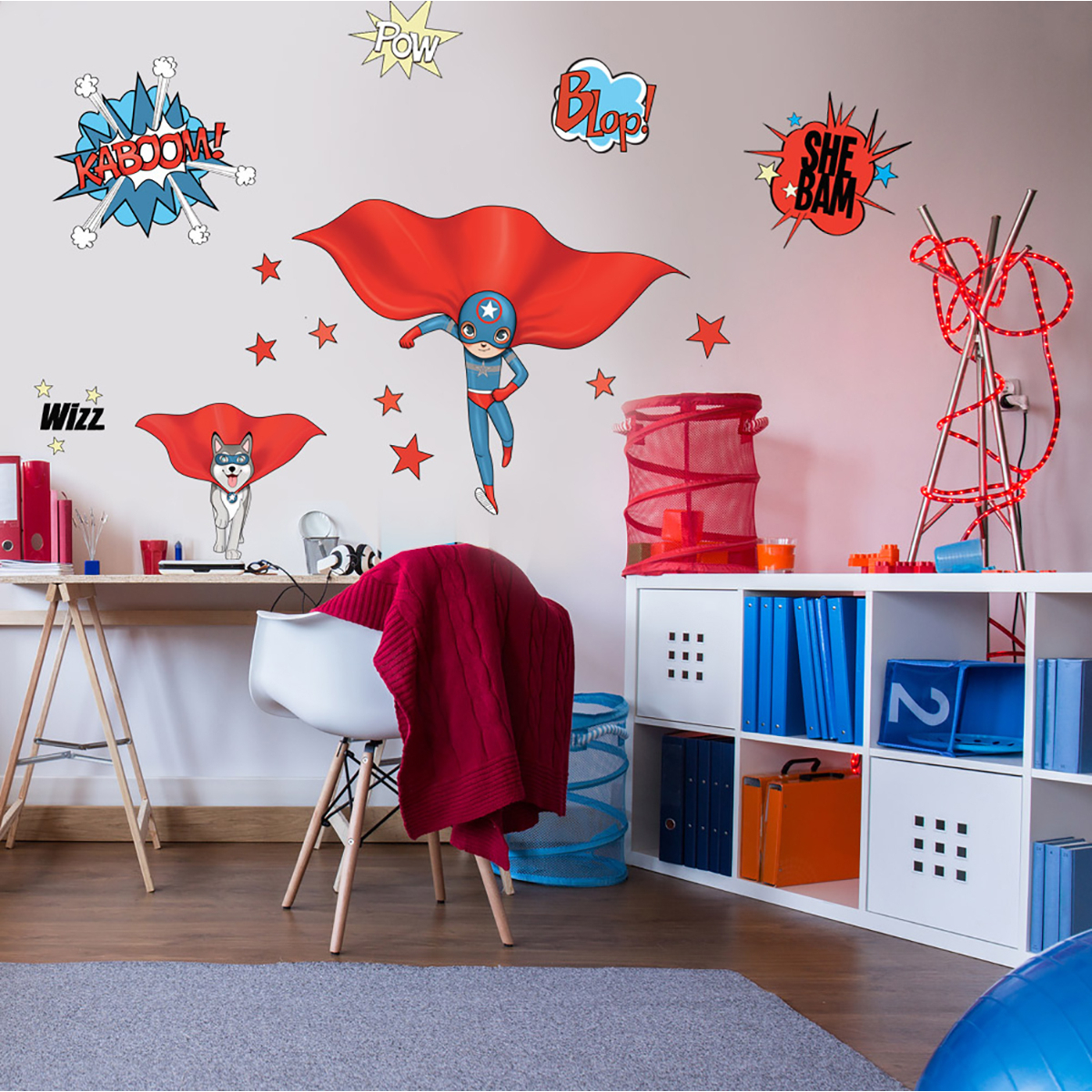 Adesivo murale Supereroi blu e cane per bambini