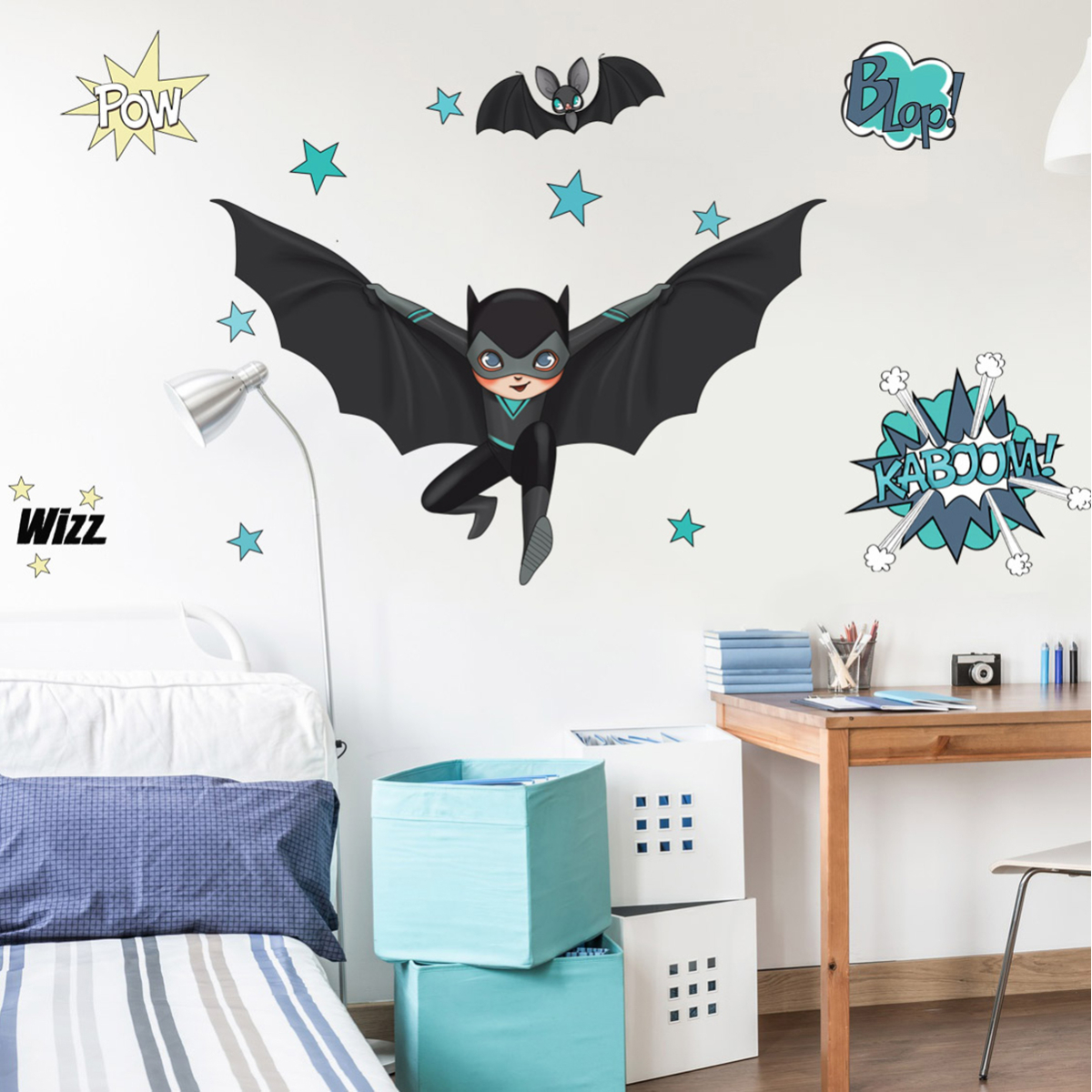 Superhero boy bedroom stickers - Black and Bat - Acte Deco