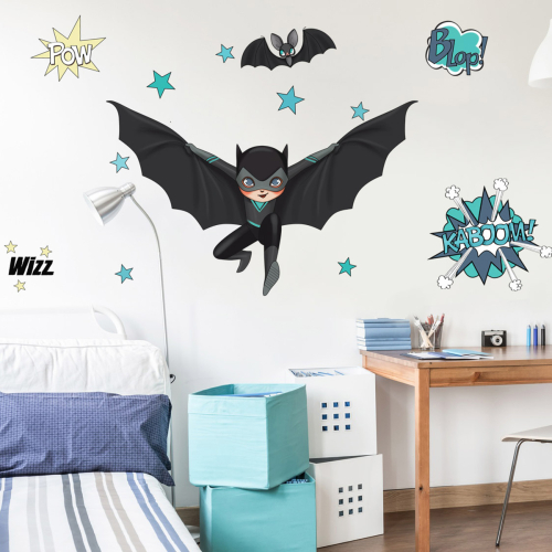 Pegatinas dormitorio niño superhéroe - Negro y Murciélago - Acte Deco