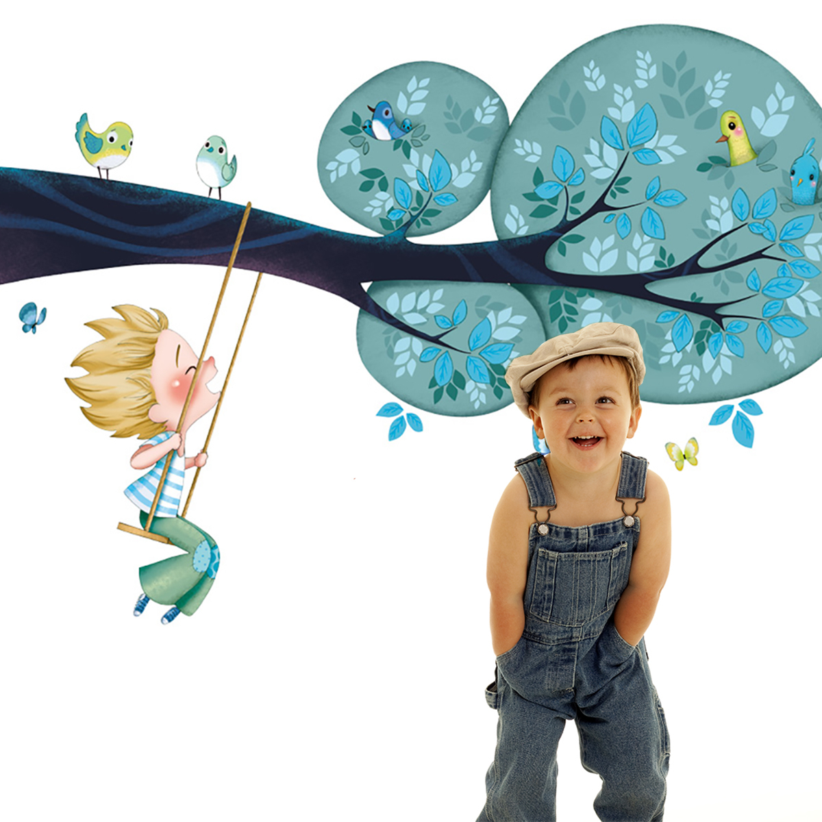 Wall sticker Boy swing for child- Acte deco