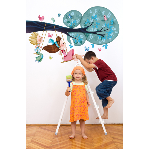 Adhesivo mural infantil, columpio niño y niña