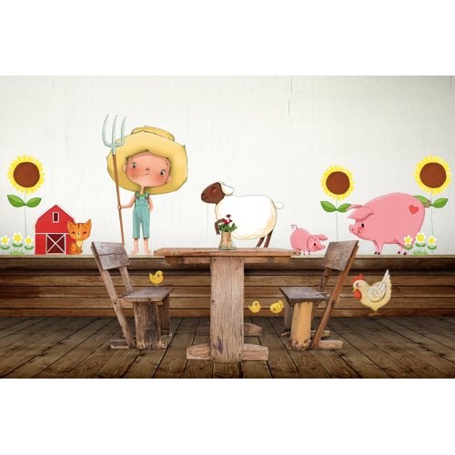 Adhesivo mural infantil Niño en la granja - Acte deco