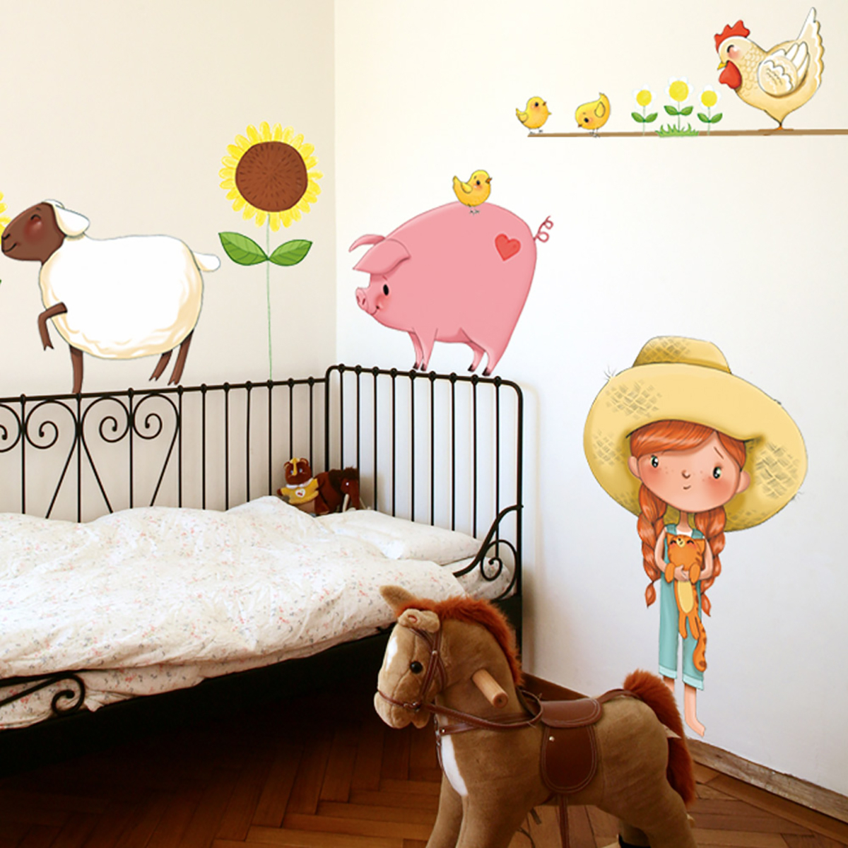 Sticker mural Petite fille à la ferme pour enfant- Acte deco