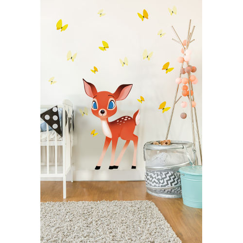 Fawn and butterflies wall sticker for children - Acte Deco
