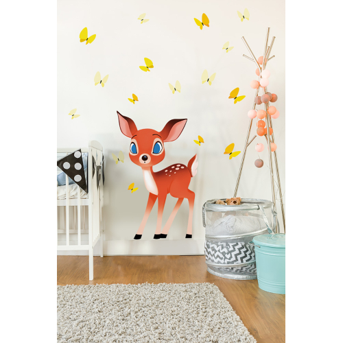 Sticker mural Faon et papillons pour enfant- Acte Deco