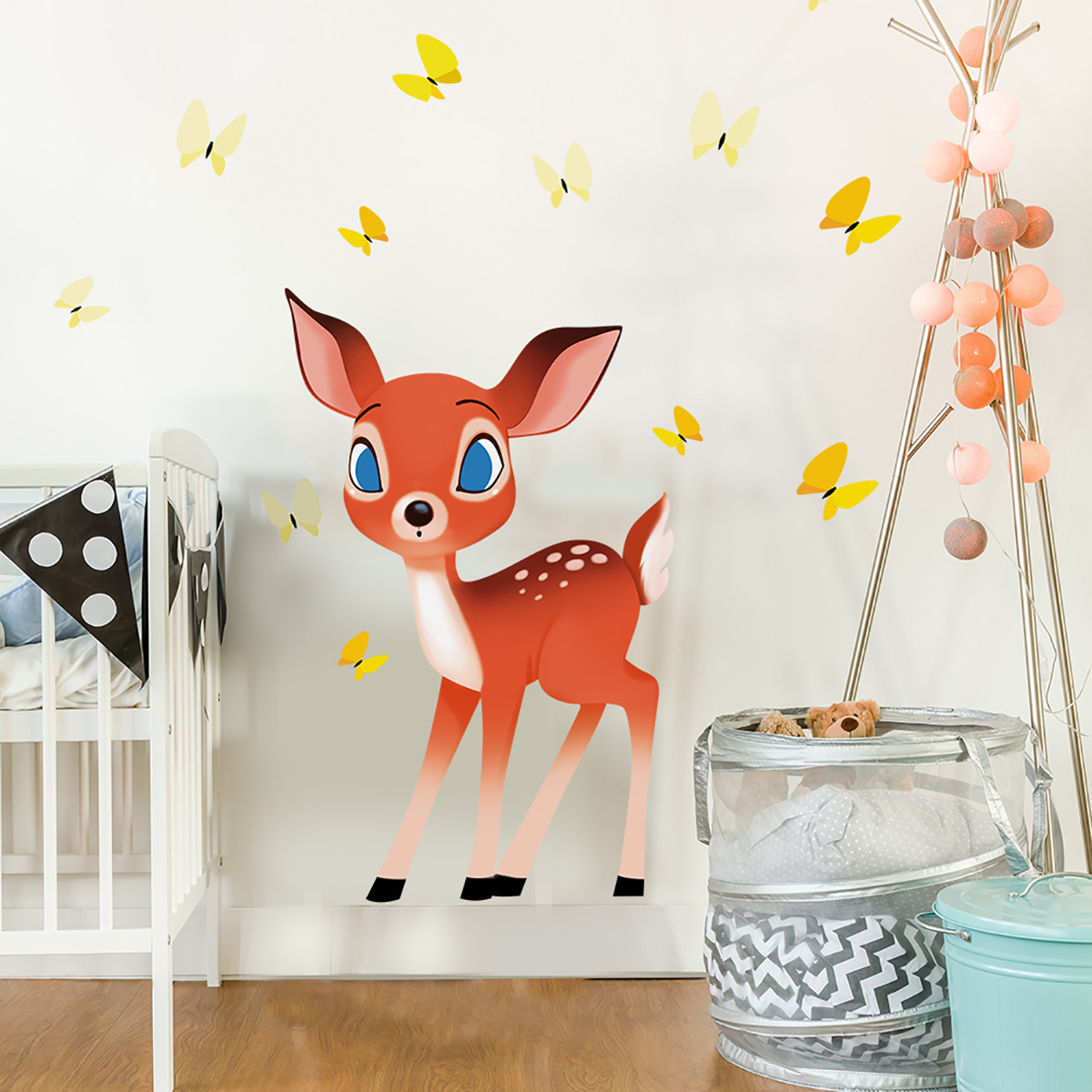 Sticker mural Faon et papillons pour enfant- Acte Deco