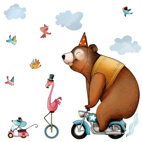 Adhesivo mural infantil Freewheeling menagerie - Acte deco