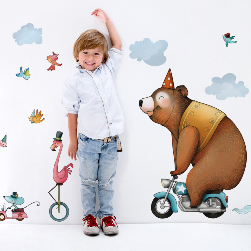 Sticker mural ménagerie en roue libre pour enfant- Acte deco