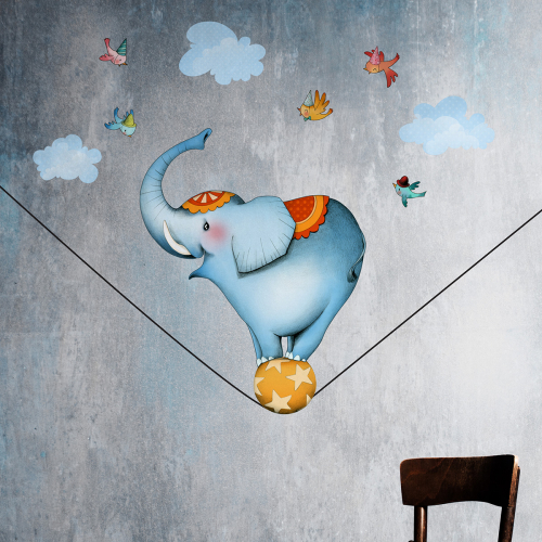 Sticker mural pour enfant Eléphant funambule - Acte deco