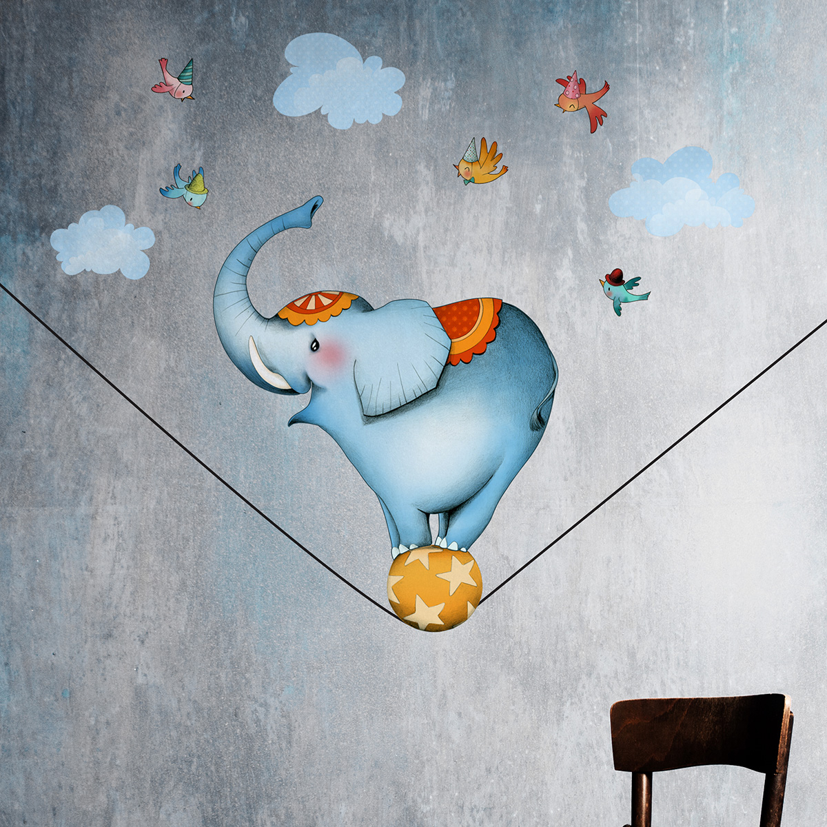 Wall sticker elephant tightrope walker for children- Acte deco Wall sticker elephant tightrope walker for children- Acte deco