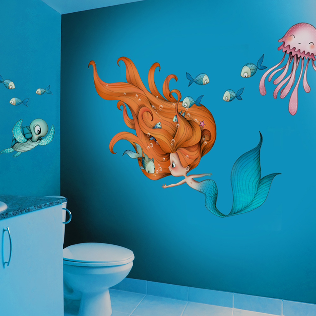 Adhesivo mural infantil Sirena y compañía- Acte Deco