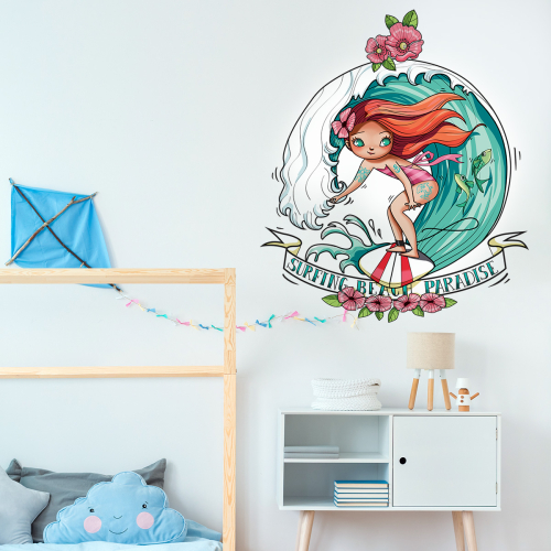 Sticker mural Beach paradise girl pour enfant- Acte Deco